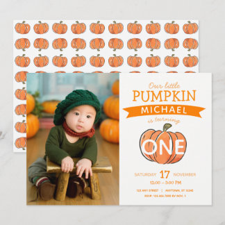 Unser kleines Pumpkin Fall Geburtstags-Foto Einladung