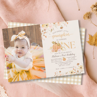 Unser kleines Pumpkin Floral Pumpkin Geburtstags-F Einladung