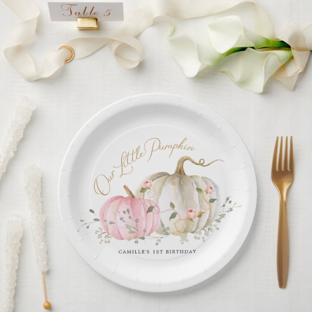 Unser kleines Pumpkin Girl 1. Geburtstag Pappteller (Hochzeit)