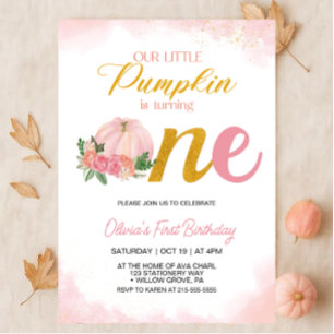Unser kleines Pumpkin Pink und Gold Girl 1. Geburt Einladung