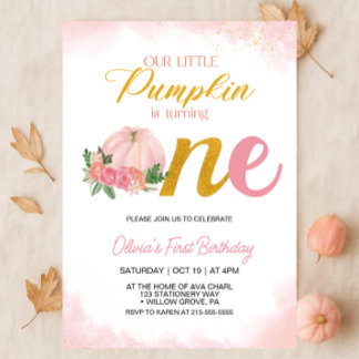 Unser kleines Pumpkin Pink und Gold Girl 1. Geburt Einladung