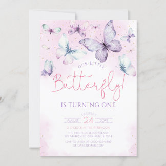 Unser kleines Schmetterling Pink Lila Mädchen Gebu Einladung