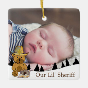 Unser kleines Sheriff Teddy Bear Baby Foto Weihnac Keramikornament