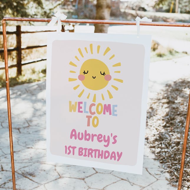 Unser kleines Sonnenschein 1. Geburtstag Begrüßung Fotodruck (Our Little Sunshine 1st Birthday Welcome Sign, Girl Summer Sun Birthday Welcome Sign, First Birthday)