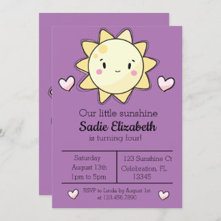 Unser kleines Sonnenschein-Mädchen PurpleGeburtsta Einladung