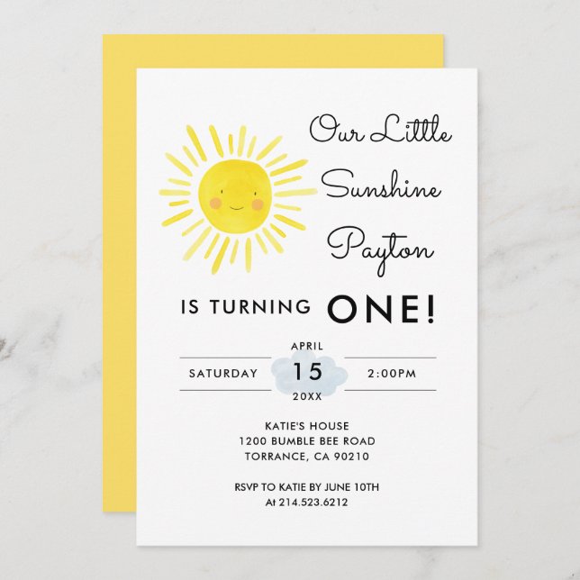 Unser kleines Sonnenscheinmädchen 1. Geburtstag Pa Einladung (Vorne/Hinten)