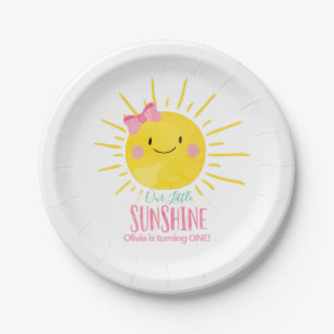 Unser kleines Sonnenscheinmädchen Pink Bow Sun Su Pappteller