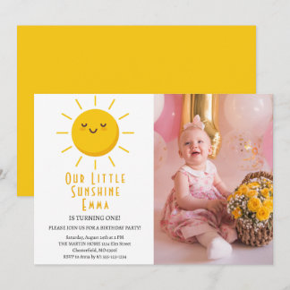 Unser kleines Sunshine First Birthday Party Foto Einladung