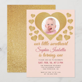 Unser kleines Sweetheart Gold Pink Foto 1. Geburts Einladung