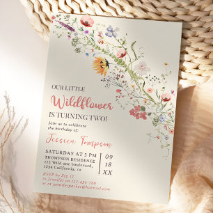 Unser kleines Wildblume Baby Girl 2. Geburtstag Pa Einladung