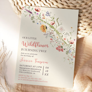 Unser kleines Wildblume Baby Girl 2. Geburtstag Pa Einladung