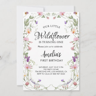Unser kleines Wildblume Mädchen zum Geburtstag Einladung