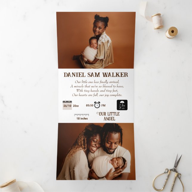 "Unser kleines Wunder" - individuell anpassbare Ge Dreifach Gefaltete Ankündigung (Innenseite)