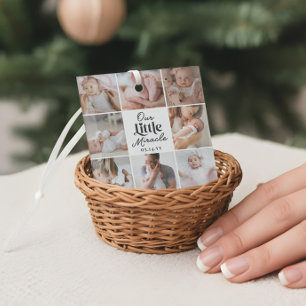 Unser kleines Wunder Neugeborenen-Foto-Raster-Coll Ornament Aus Glas
