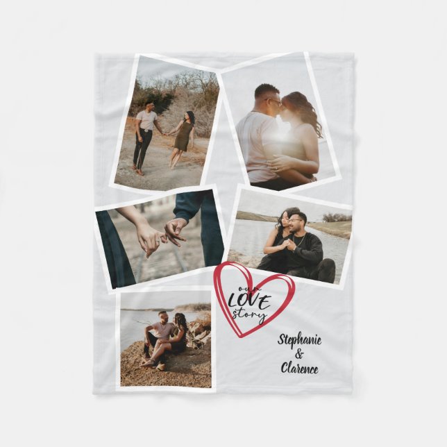 Unser Liebe Story Personalisiert Valentines Foto Fleecedecke (Vorderseite)