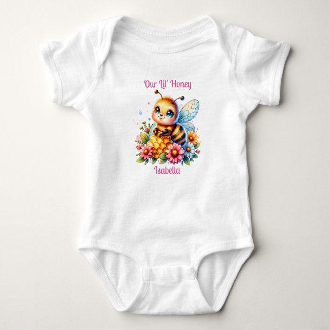 Unser Lil' Honey | Honigbiene Personalisiert Baby Strampler (Vorderseite)