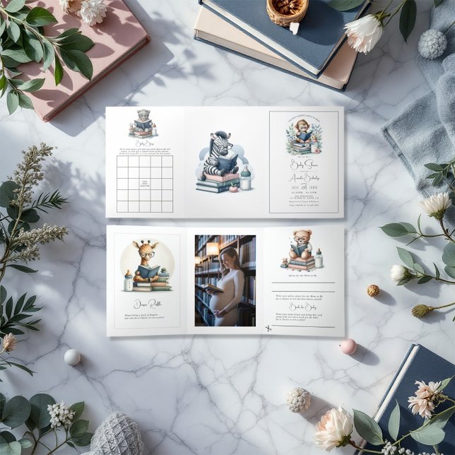 Unser nächstes Kapitel Baby Dusche Foto Dreifach Gefaltete Einladung (Our New Chapter Baby Shower Collection)