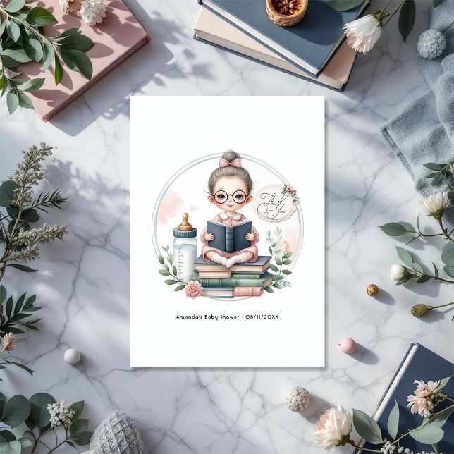 "Unser nächstes Kapitel" Bücherschleife Dankeskarte (Our Next Chapter Book-Themed Baby Shower Thank You Card)