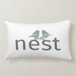 Unser Nest grau u. Blau mit zwei Vögeln Lendenkissen