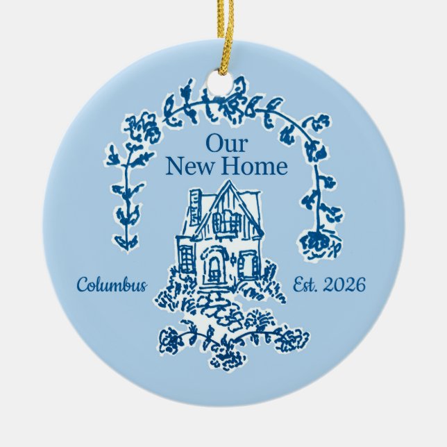 Unser Neuer-Haus-Grafik-Schmuck Keramik Ornament (Vorne)