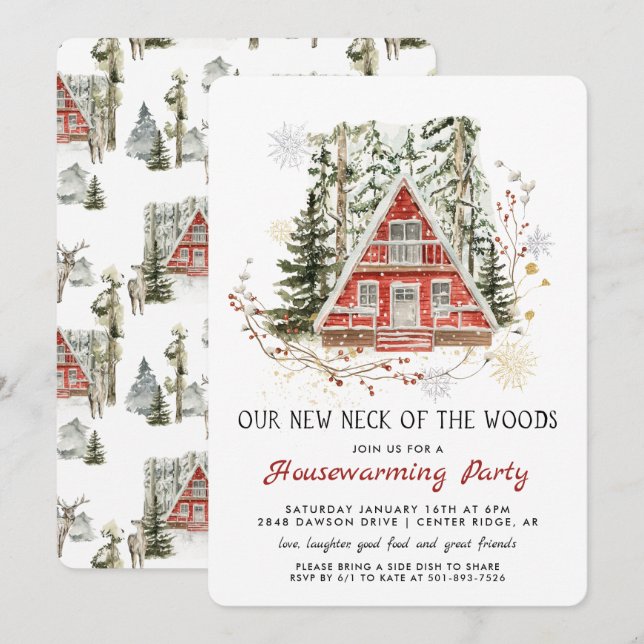 Unser neuer Nacken des Woods Housewarming-Party Einladung (Vorne/Hinten)