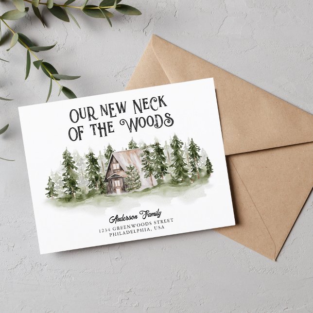 Unser neuer Nacken des Woods New Zuhause Moving Ankündigungspostkarte (Von Creator hochgeladen)