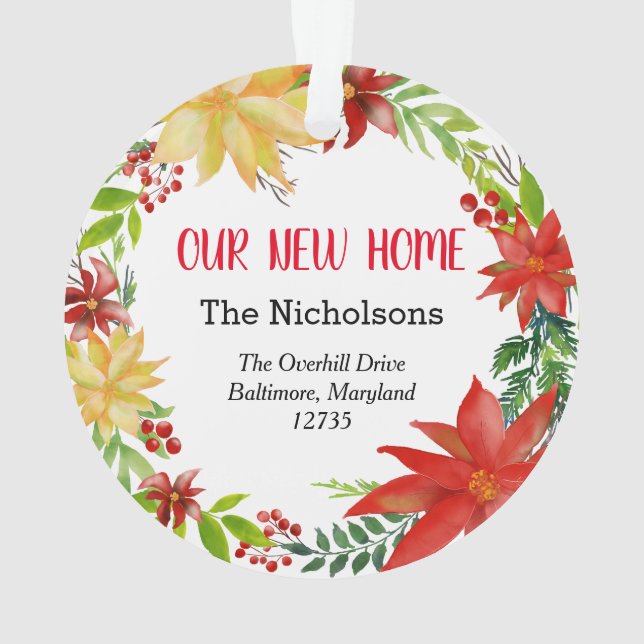 Unser neuer Zuhause Floral-Poinsettia-Wreath Ornament (Rückseite)
