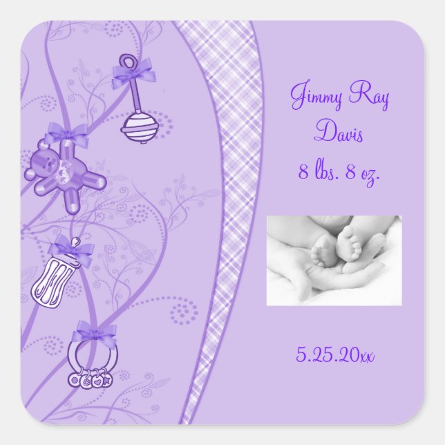 Unser neuer Zusatz in Lila Farben Quadratischer Aufkleber (Vorderseite)