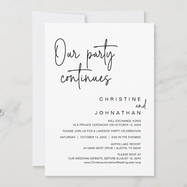 Unser Party geht weiter, Hochzeitsessen Einladung (Vorderseite)