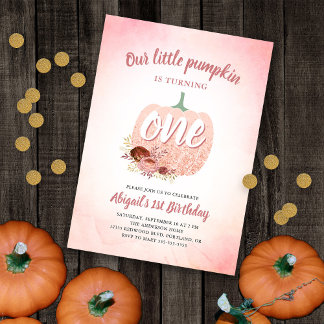 Unser Pumpkin 1. Geburtstag Rose Gold Glitzer Einladung