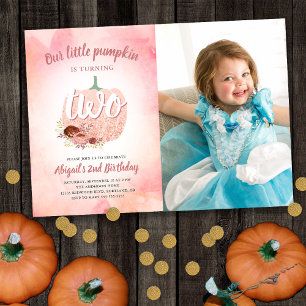 Unser Pumpkin 2. Geburtstag Rose Gold Glitzer Foto Einladung