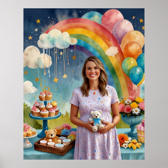 Unser Rainbow Baby kommt in die Gartenlandschaft Poster (Vorne)
