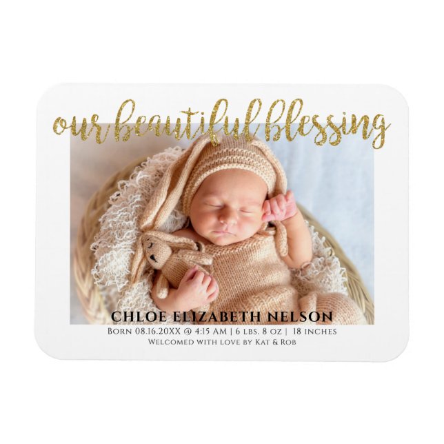 Unser schöner Segen Eleganter Gold Glitzer Baby Magnet (Horizontal)