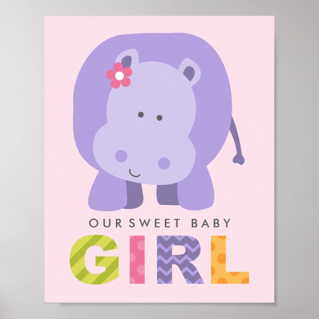 Unser Sweet Baby Girl Lila Hippo Kinderzimmer Poster (Vorne)
