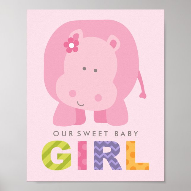 Unser Sweet Baby Girl Pink Hippo Kinderzimmer Poster (Vorne)