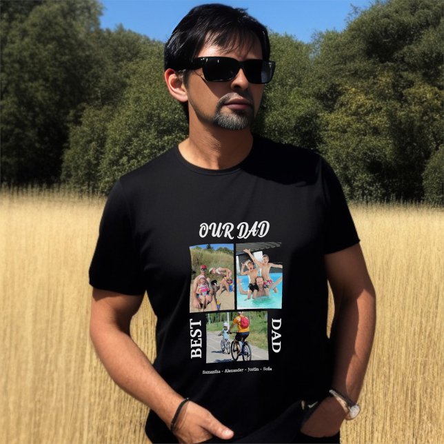 Unser Vater Bester Vater FotoCollage Personalize V T-Shirt (Von Creator hochgeladen)