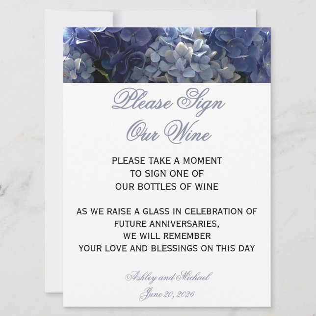 Unser Wein Hydrangea Schild unterschreiben Einladung (Vorderseite)