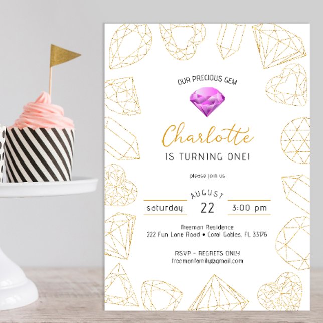 Unser Wertvolles Gem Lila & Gold Geburtstag laden  Einladung (gem gold glitter birthday party invitation)