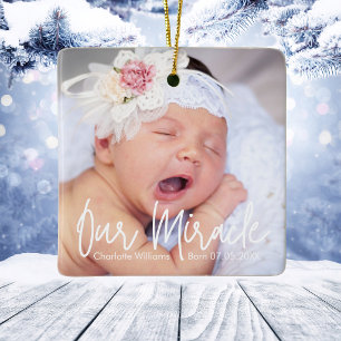 Unser Wunder Personalisiertes Baby-Foto Weihnachte Keramikornament