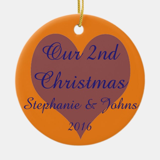 Unser zweites Weihnachtszusammen blaues orange Keramikornament (Vorne)