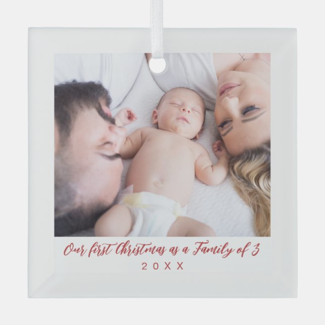 Unsere 1. Weihnachtsfamilie aus drei Fotos Ornament Aus Glas (Vorderseite)