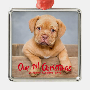 Unsere 1. Weihnachtswelpen-Eltern  Hunde-Foto  Rot Ornament Aus Metall