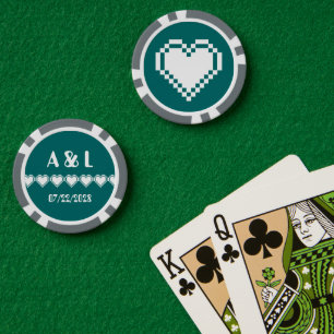 Unsere 8-Bit-Herzen in Aquamarin Pokerchips