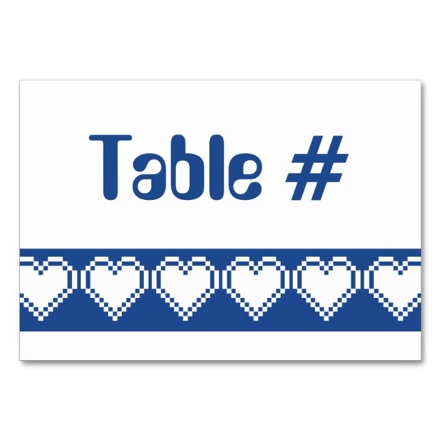 Unsere 8-Bit-Herzen in Blue Table Card Tischnummer (Vorderseite)