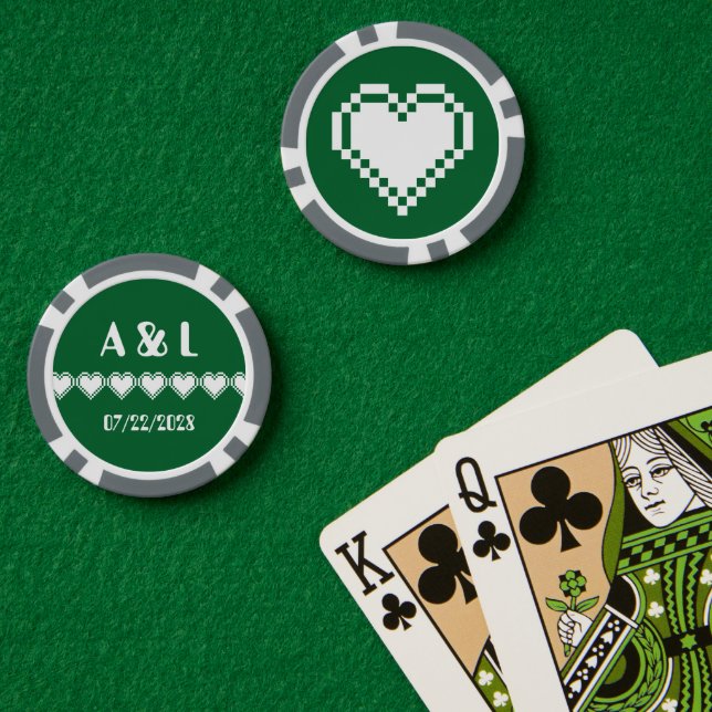 Unsere 8-Bit-Herzen in Grün Pokerchips (Pokertisch (doppelt))
