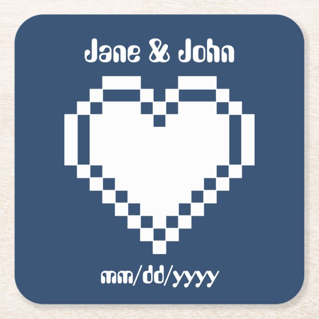 Unsere 8-Bit-Herzen in Navy Paper Untersetzer (Vorderseite)