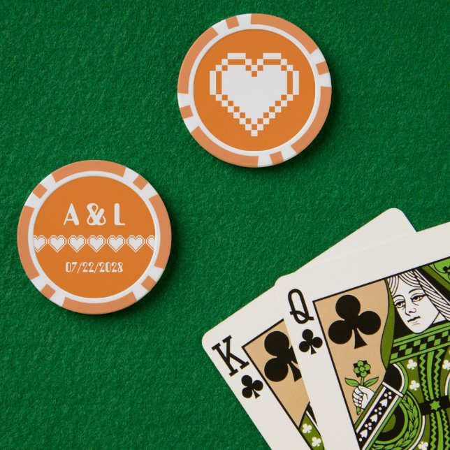 Unsere 8-Bit-Herzen in Orange Pokerchips (Pokertisch (doppelt))