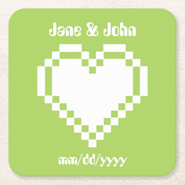 Unsere 8-Bit-Herzen in Peridot Paper Untersetzer (Vorderseite)