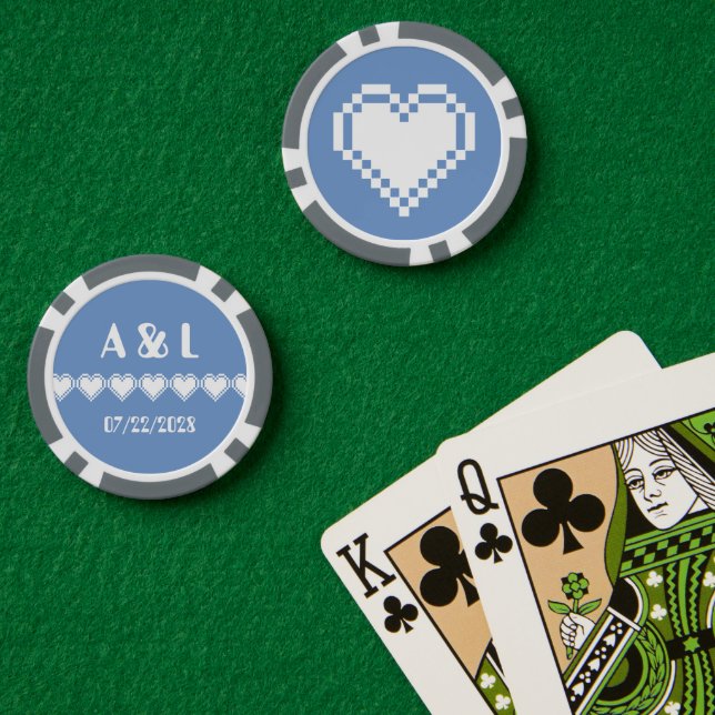 Unsere 8-Bit-Herzen in Periwinkle Pokerchips (Pokertisch (doppelt))