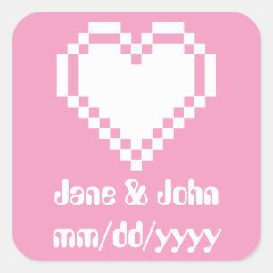 Unsere 8-Bit-Herzen in Petal-Pink-Aufkleber Quadratischer Aufkleber